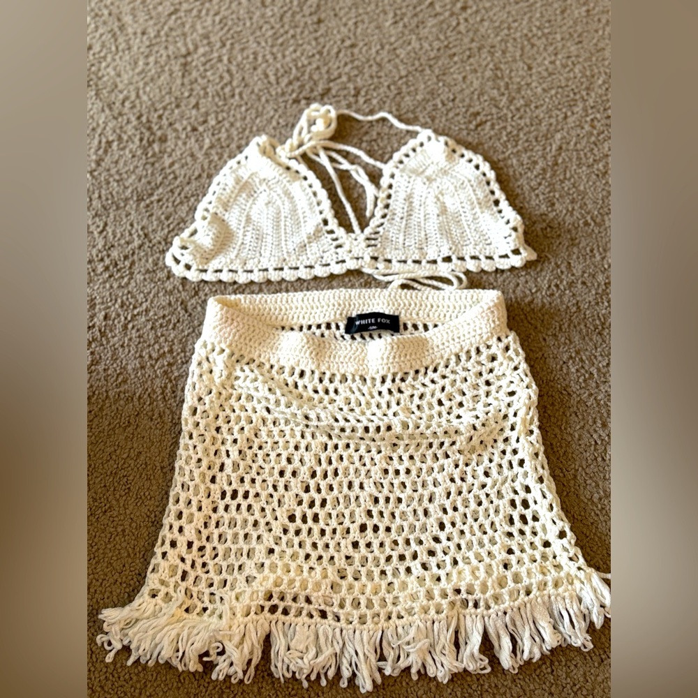 2PIECE Knit White fox swim cover up